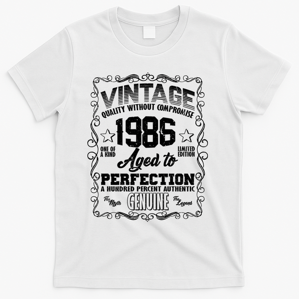 40th Birthday 1986 Vintage Quality Without Compromise Aged To Perfection Genuine T-Shirt - White