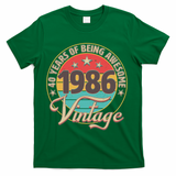 40th Birthday 40 Years Of Being Awesome 1986 Vintage  T-Shirt - Green