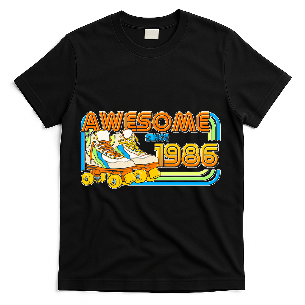 40th Birthday Awesome Since 1986 Retro Roller Skates  T-Shirt - Black
