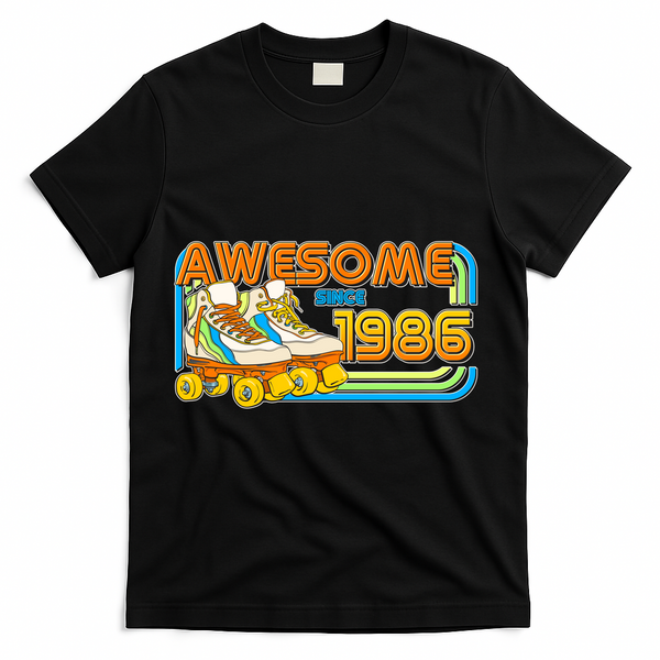 40th Birthday Awesome Since 1986 Retro Roller Skates  T-Shirt - Black