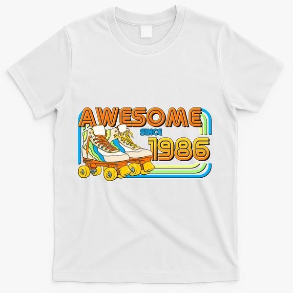 40th Birthday Awesome Since 1986 Retro Roller Skates  T-Shirt - White