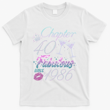 40th Birthday Chapter 40 Fabulous Since 1986 Rhinestones Diamonds T-Shirt - White