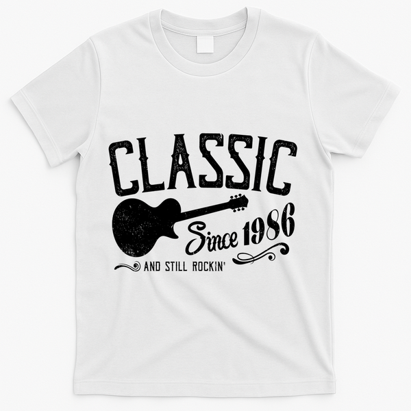 40th Birthday Classic Guitar Since 1986 And Still Rockin T-Shirt - White