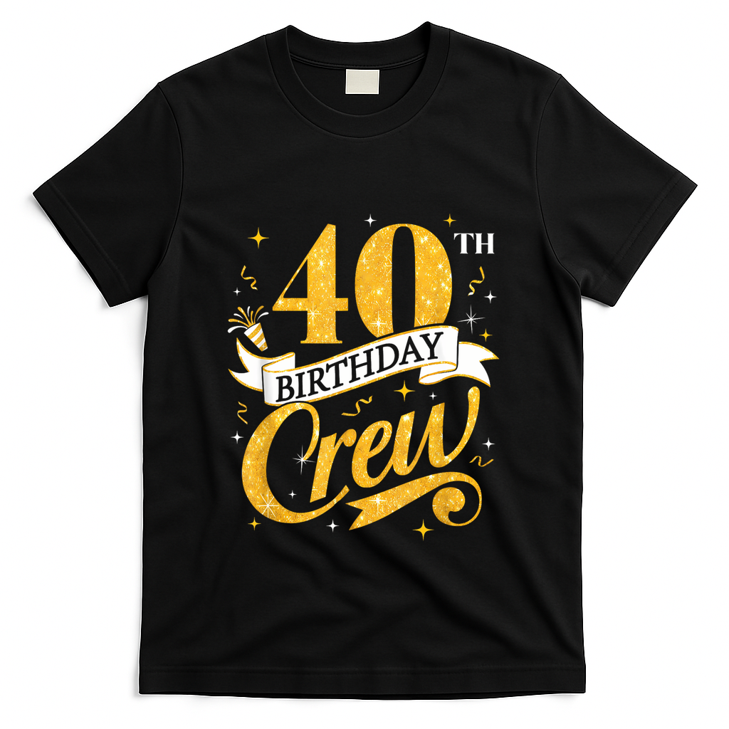40th Birthday Crew 40th Bday Party Squad Friends Crown Funny T-Shirt - Black
