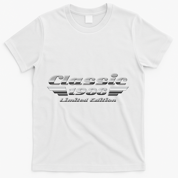 40th Birthday Classic 1986 Limited Edition Metallic Chrome Birthday T-Shirt - White
