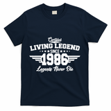 40th Birthday Certified Living Legend Since 1986 Legends Never Die T-Shirt - Navy