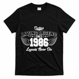 40th Birthday Certified Living Legend Since 1986 Legends Never Die Vintage Wings T-Shirt - Black