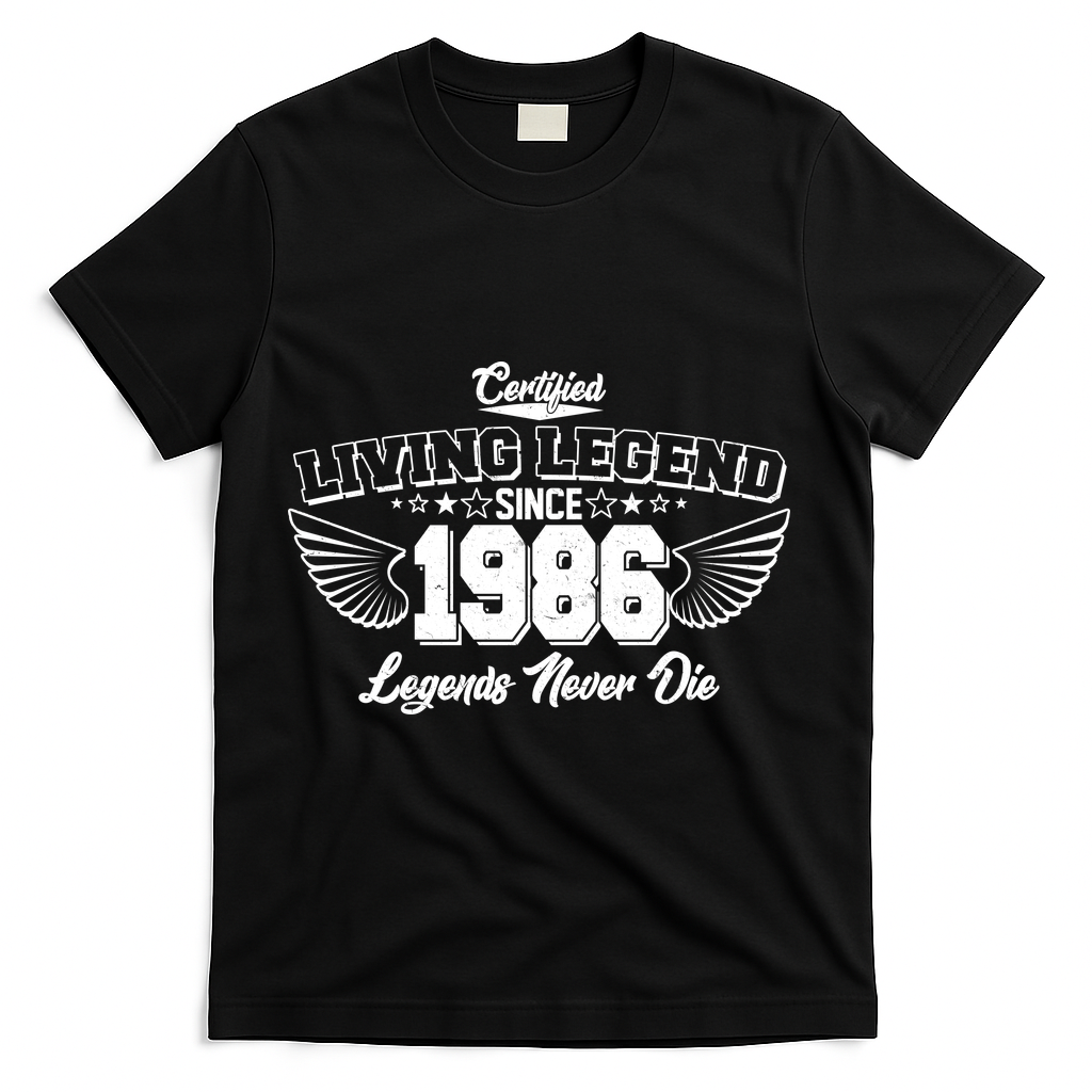 40th Birthday Certified Living Legend Since 1986 Legends Never Die Vintage Wings T-Shirt - Black