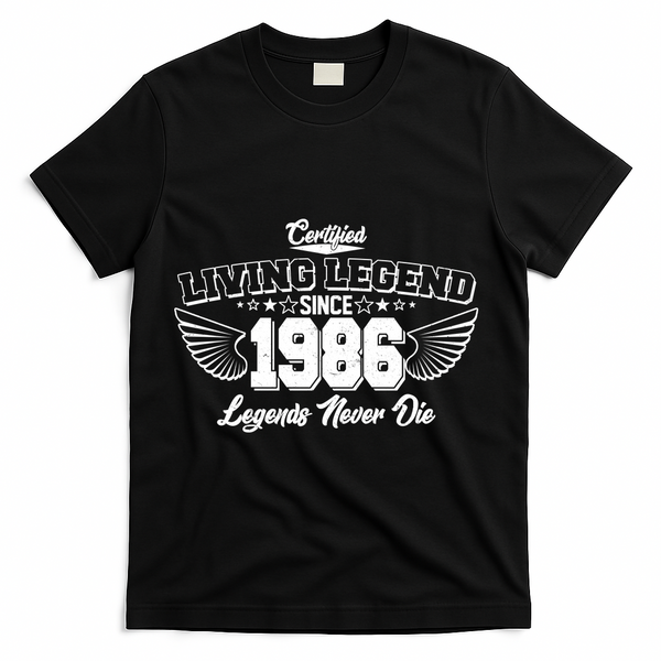 40th Birthday Certified Living Legend Since 1986 Legends Never Die Vintage Wings T-Shirt - Black