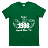 40th Birthday Certified Living Legend Since 1986 Legends Never Die Vintage Wings T-Shirt - Green