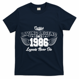 40th Birthday Certified Living Legend Since 1986 Legends Never Die Vintage Wings T-Shirt - Navy