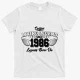 40th Birthday Certified Living Legend Since 1986 Legends Never Die Vintage Wings T-Shirt - White
