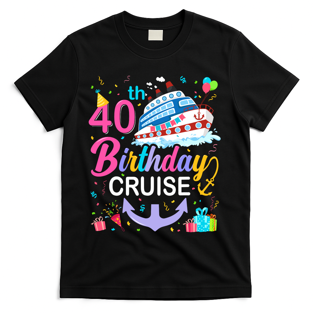 40th Birthday Cruise 40 Years Old Cruising Crew Bday Party T-Shirt - Black