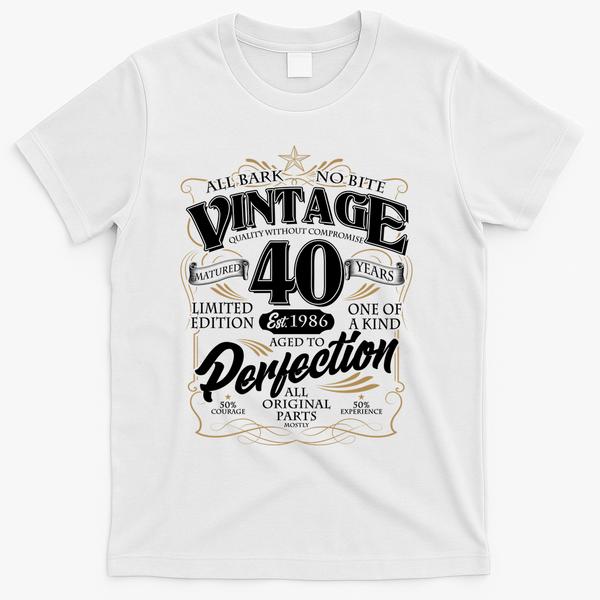 40th Birthday Est 1986 All Bark No Bite Vintage Birthday  T-Shirt - White