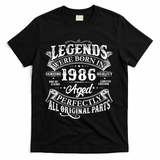 40th Birthday Legends Were Born In 1986 Age Perfectly Vintage Scroll  T-Shirt - Black