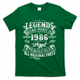 40th Birthday Legends Were Born In 1986 Age Perfectly Vintage Scroll  T-Shirt - Green