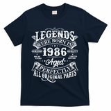 40th Birthday Legends Were Born In 1986 Age Perfectly Vintage Scroll  T-Shirt - Navy