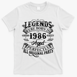 40th Birthday Legends Were Born In 1986 Age Perfectly Vintage Scroll  T-Shirt - White