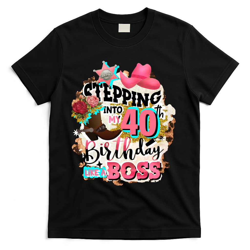40th Birthday Like A Boss Rodeo Cowboy Funny Cute T-Shirt - Black
