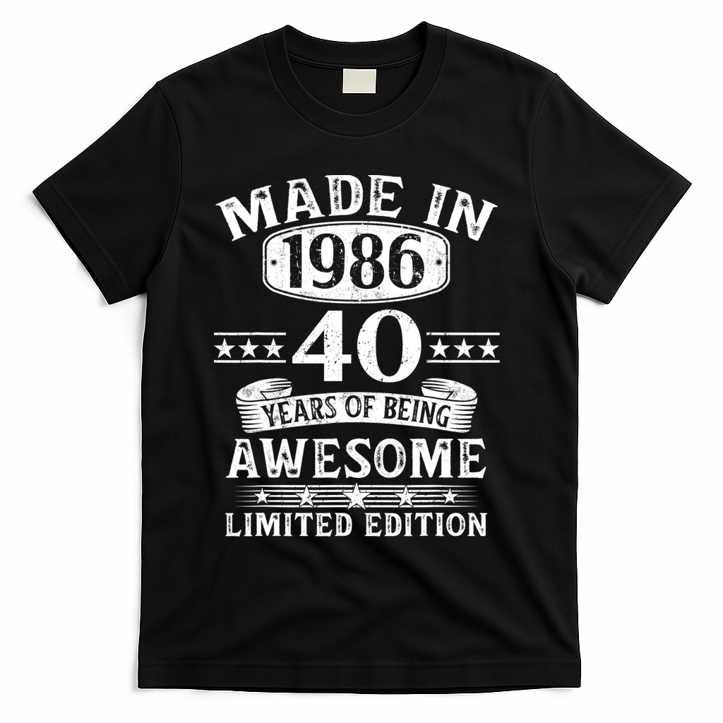 40th Birthday Made In 1986 40 Years Of Being Awesome Limited Edition T-Shirt - Black