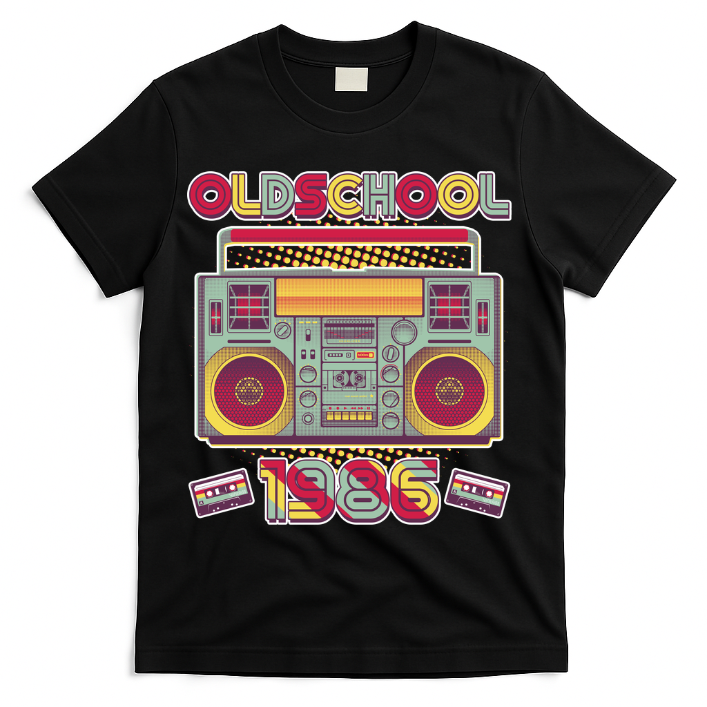 40th Birthday Oldschool Boombox 1986 T-Shirt - Black