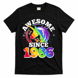 40th Birthday Rainbow Unicorn Awesome Since 1986 T-Shirt - Black