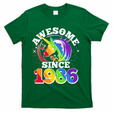40th Birthday Rainbow Unicorn Awesome Since 1986 T-Shirt - Green