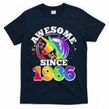 40th Birthday Rainbow Unicorn Awesome Since 1986 T-Shirt - Navy