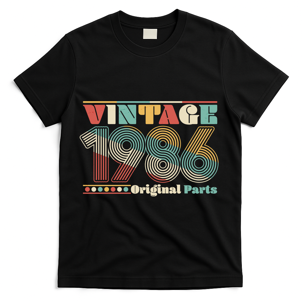 40th Birthday Retro Style Vintage 1986 Original Parts T-Shirt - Black