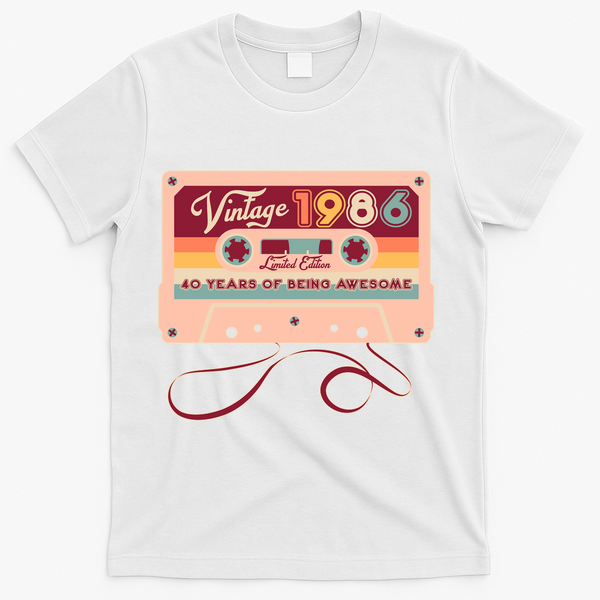 40th Birthday Vintage 1986 Limited Edition Cassette Tape T-Shirt - White