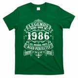 40th Birthday Vintage Scroll Border Legends Were Born Age Perfectly 1986 T-Shirt - Green