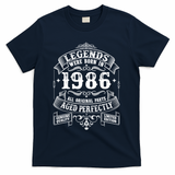 40th Birthday Vintage Scroll Border Legends Were Born Age Perfectly 1986 T-Shirt - Navy
