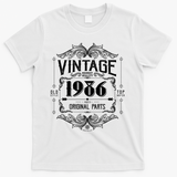 40th Birthday Vintage 1986 Old Style Top Notch Mostly Original Parts Whiskey Label T-Shirt - White