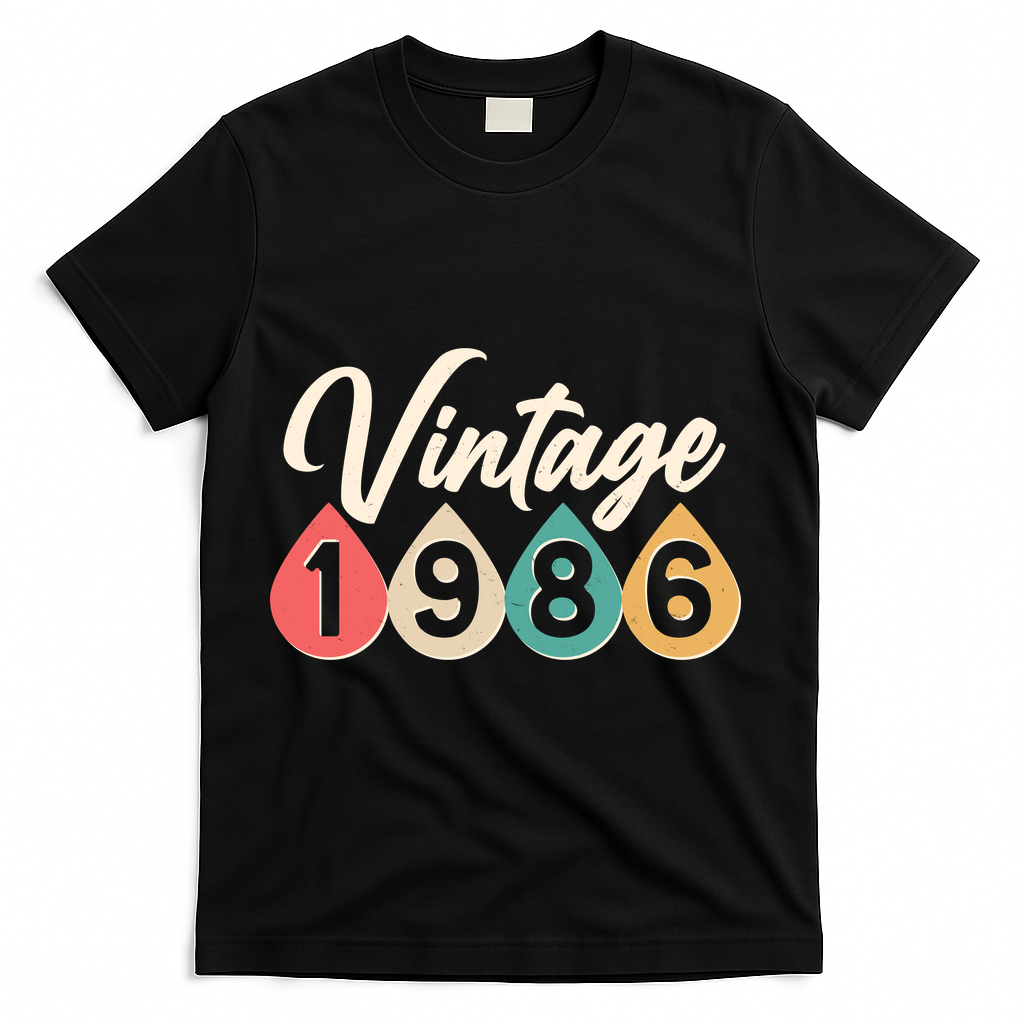 40th Birthday Vintage 1986 Retro Teardrop Design  T-Shirt - Black