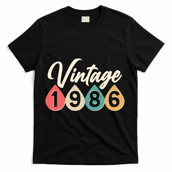 40th Birthday Vintage 1986 Retro Teardrop Design  T-Shirt - Black