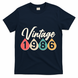 40th Birthday Vintage 1986 Retro Teardrop Design  T-Shirt - Navy