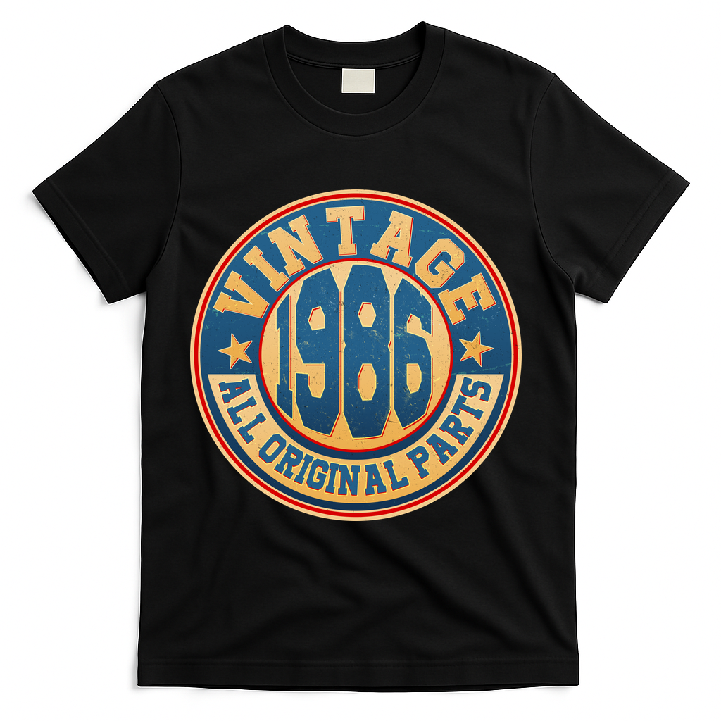 40th Birthday Vintage 1986 All Original Parts Shield Emblem  T-Shirt - Black