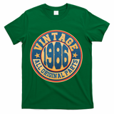 40th Birthday Vintage 1986 All Original Parts Shield Emblem  T-Shirt - Green