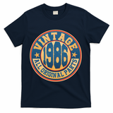 40th Birthday Vintage 1986 All Original Parts Shield Emblem  T-Shirt - Navy