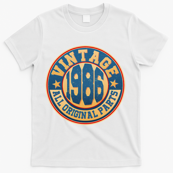 40th Birthday Vintage 1986 All Original Parts Shield Emblem  T-Shirt - White