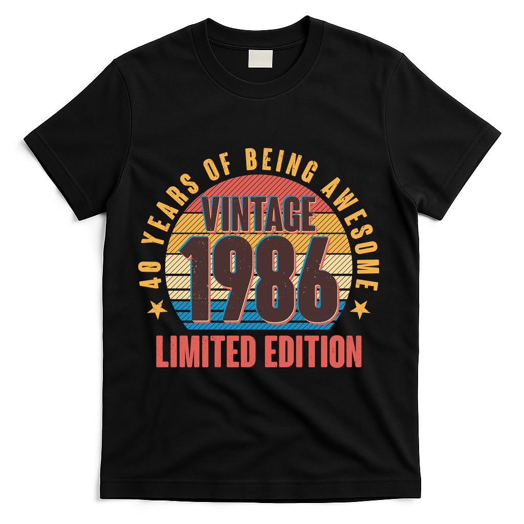 40th Birthday Vintage 1986 40 Years Of Being Awesome Limited Edition  T-Shirt - Black