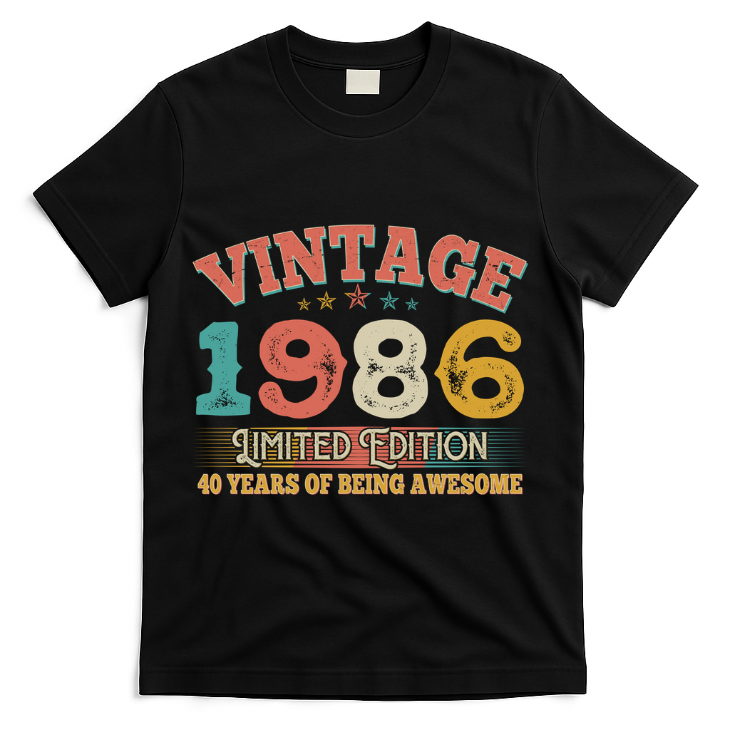 40th Birthday Vintage 1986 Limited Edition 40 Years Of Being Awesome T-Shirt - Black