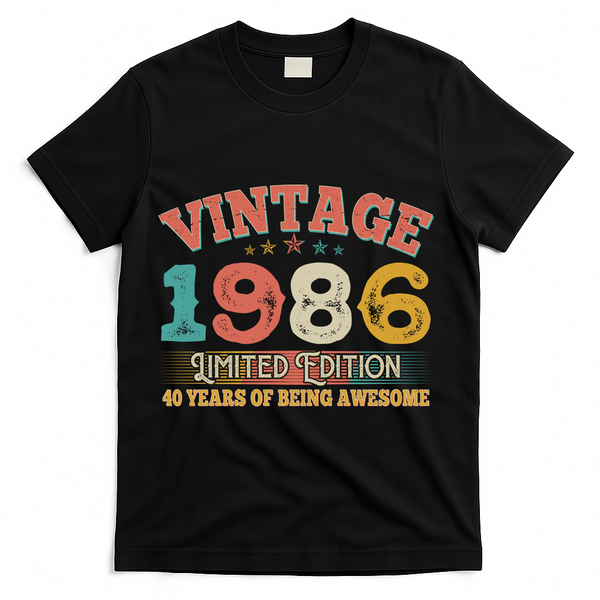 40th Birthday Vintage 1986 Limited Edition 40 Years Of Being Awesome T-Shirt - Black