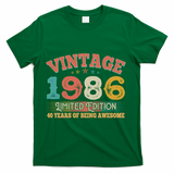 40th Birthday Vintage 1986 Limited Edition 40 Years Of Being Awesome T-Shirt - Green