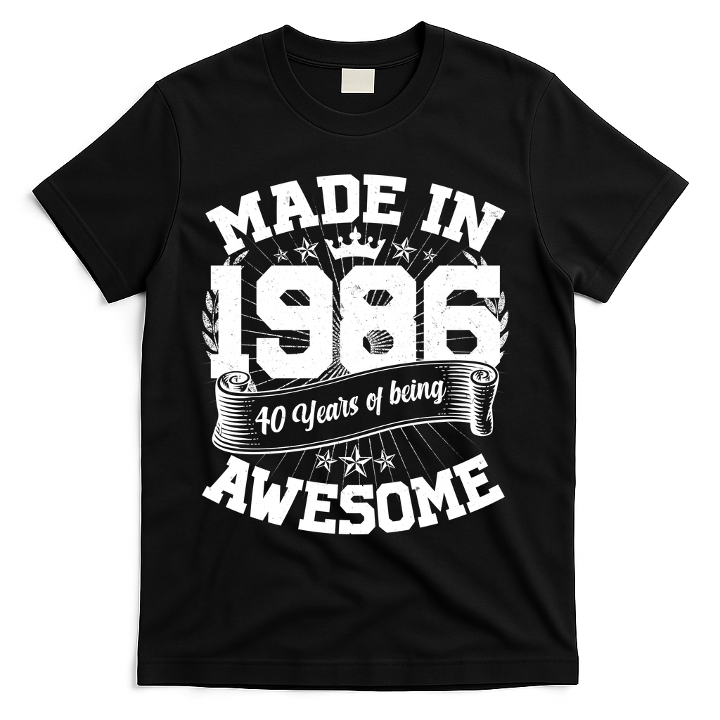 40th Birthday Vintage Crown Made In 1986 40 Years Of Being Awesome T-Shirt - Black