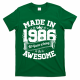 40th Birthday Vintage Crown Made In 1986 40 Years Of Being Awesome T-Shirt - Green