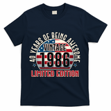 40th Birthday Vintage 1986 Limited Edition Years Of Being Awesome USA Flag  T-Shirt - Navy