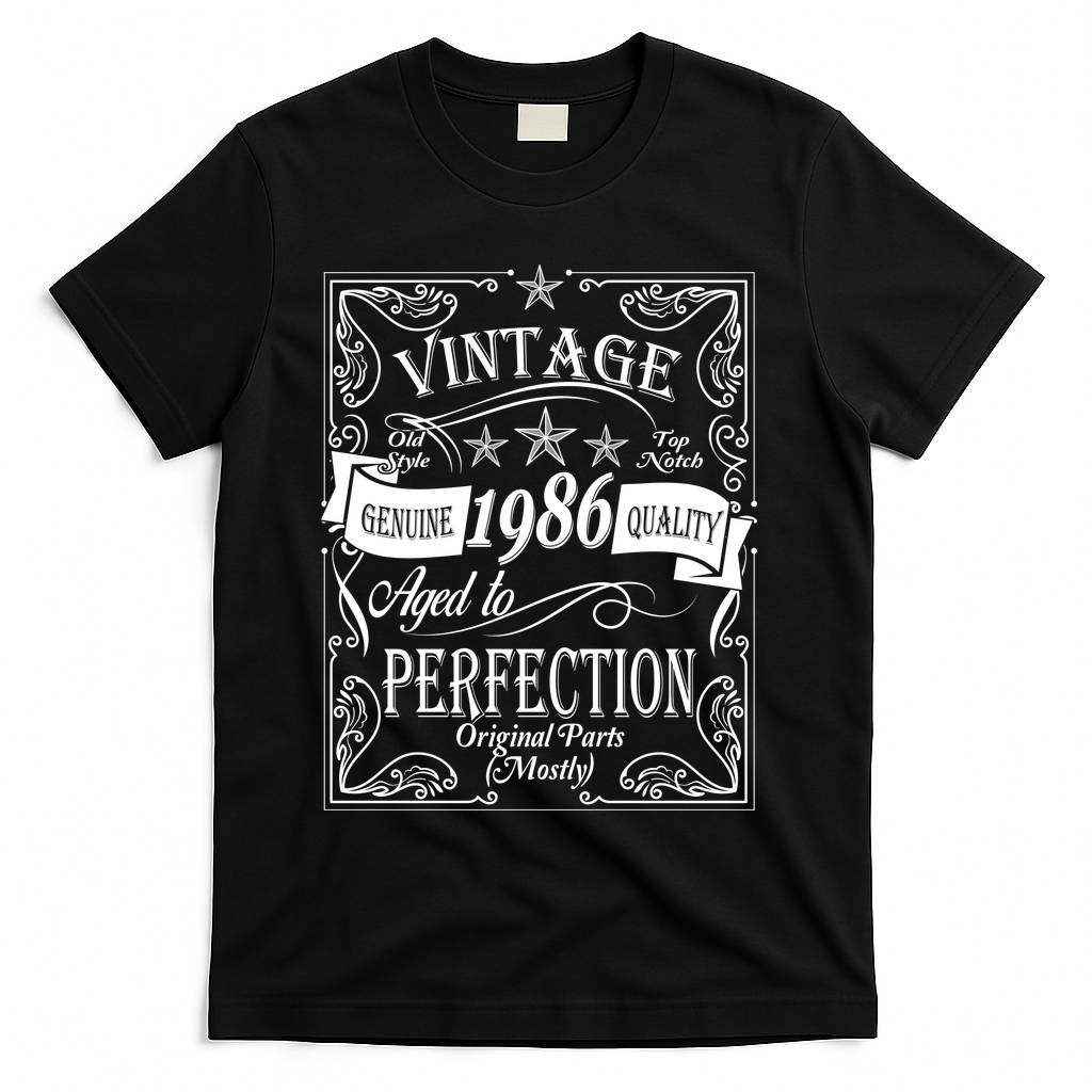 40th Birthday Vintage 1986 Genuine Quality Age To Perfection Original Parts Mostly T-Shirt - Black