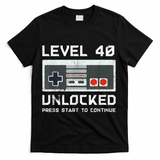 40 Year Old Forty Birthday Gift Level 40 Unlocked Gamer T-Shirt - Black