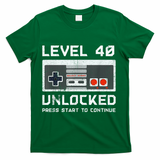 40 Year Old Forty Birthday Gift Level 40 Unlocked Gamer T-Shirt - Green